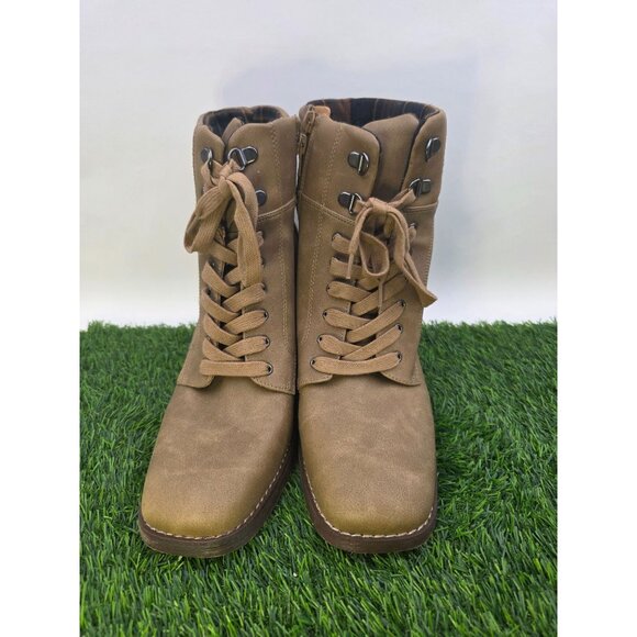 Crown Vintage Womens Tan‎ Lace-Up Ankle Booties W Block Heel Size 11M Synthetic - Picture 6 of 10